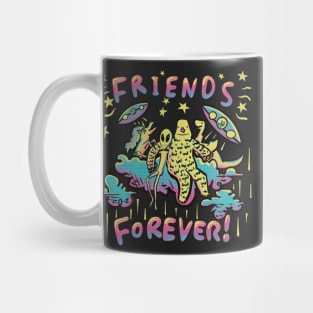 Friends Forever! Group of Misfits, Grey Alien, Bigfoot, Unicorn, Nessie, UFOs Mug